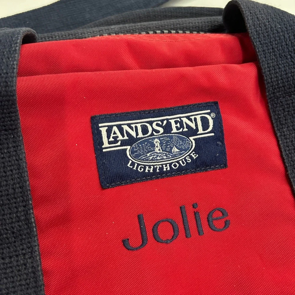 Lands' End Vintage Duffel Bag Carry-On Red Navy Blue Gorpcore Prep Made in USA
